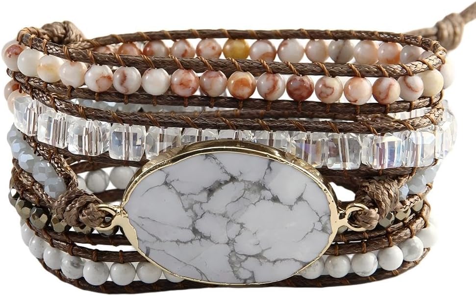 ZOSOJONA Women Handmade Boho Wrap Bracelets Natural Stone Variety Beads Strand Bracelet