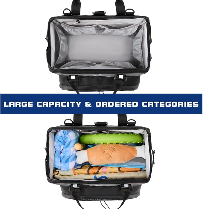 Dog Travel Bag, Airline Approved Pet Supplies Backpack, Dog Travel Backpack Accessories Set with 2 Silicone Collapsible Bowls and 1 Leash Clip for Camping, Road Trips & Weekends Away（Black）-PurrikoPets