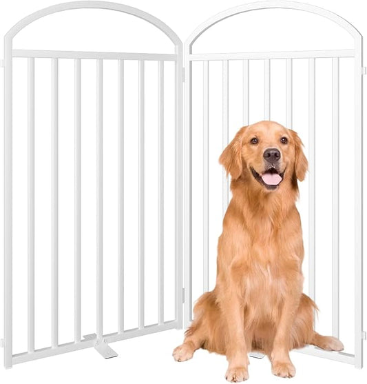 2 Panles Full Matel Freestanding Dog Gates with Door, 48"Extra Wide 36"Tall Free Standing Dog Pet Gate for Indoor & Outdoor. Foldable Pet Fences for Doorways, House, Stairs, Porch, Deck, Yard-PurrikoPets