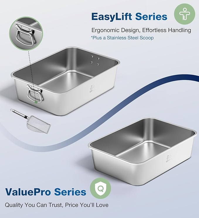 Extra Large Stainless Steel Cat Litter Box, 27.5" L×19.6" W×5.9" H, XXL Metal Kitty Litter Pan with High Sides, Odor-Free, Non-Stick, Easy to Clean, Ideal for Big Cats & Multi-Cat-PurrikoPets