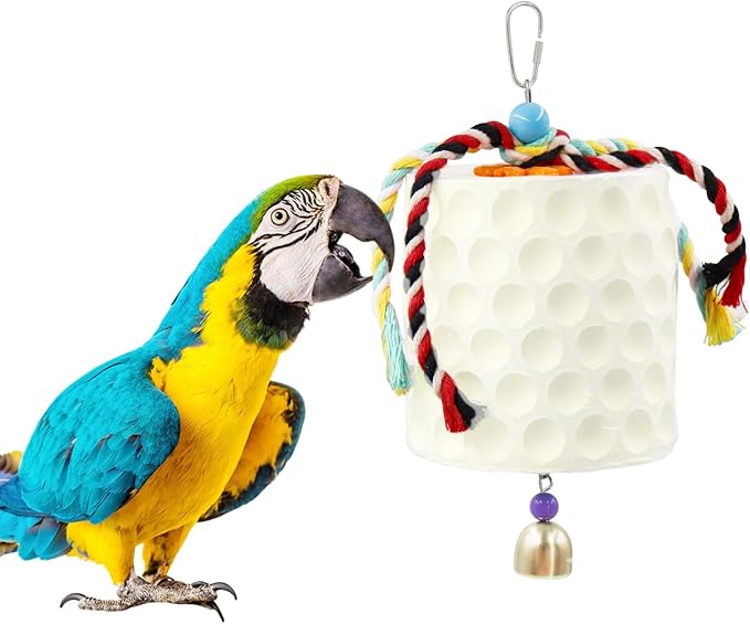 Extra Large Bird Chewing Toy, Parrot Beak Grinding Calcium Stone with Bells, Bird Cage Accessories, Cage Toys for Cockatiel Parakeet Parrot Budgies Rat Hamster Chinchilla Rabbit Bunny African Grey-PurrikoPets
