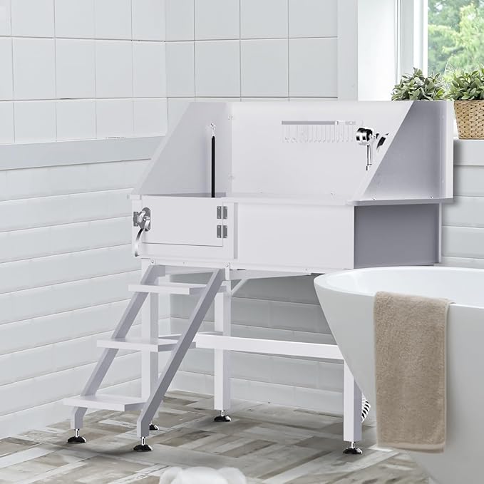 Dog Washing Station for Home,38" Professional Dog Washing Station Stainless Steel Dog Grooming Tub for Home,Equipped with Three Anti-Slip Steps, Removable Door, Pet Wash Station for Pet-PurrikoPets