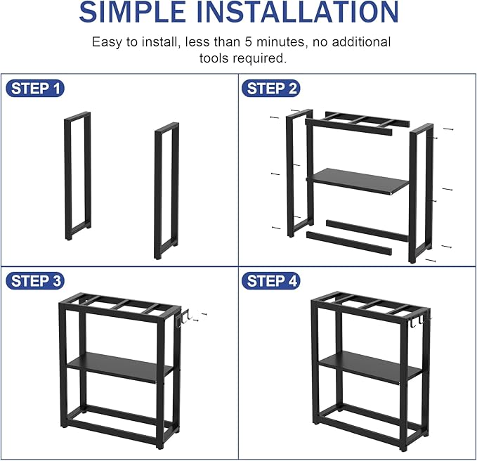 10-20 Gallon Fish Tank Stand with Storage Shelf, Aquarium Stand Measuring 24.8" W x 9.5" D x 30.1" H with Hooks,Heavy Duty Metal Turtle Reptile Tank Stand, Easy Assemble-PurrikoPets