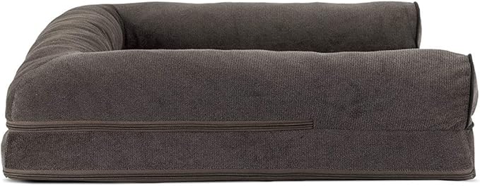 Furhaven Orthopedic Dog Bed for Large/Medium Dogs w/ Removable Bolsters & Washable Cover, For Dogs Up to 55 lbs - Sherpa & Chenille Sofa - Coffee, Large-PurrikoPets