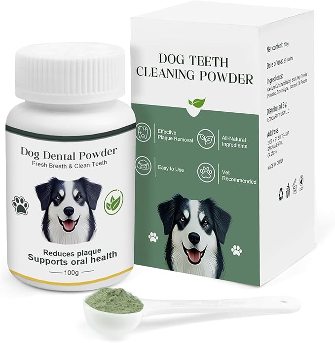 Dog Teeth Cleaning Powder 100g Fights Plaque & Tartar Freshens Breath All-Natural Ingredients for Dogs of All Breeds and Ages Easy to Use Dog Dental Powder-PurrikoPets