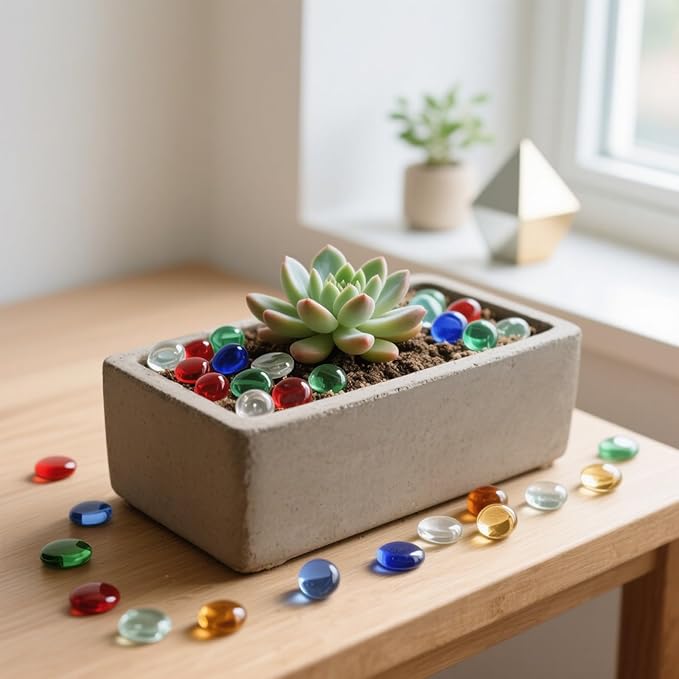 2.16LB Glass Beads Mix Colors Vase Filler Aquarium Gravel Decor Flat Glass Marbles Gems Pebbles Fish Tank Rocks Home Decorative Art Craft - 7 Colors Mixed-PurrikoPets