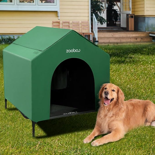 42" 2-in-1 Dog House for Medium Dogs, Elevted Dog House Outdoor/Indoor, Puppy Shelter Outside,Water Resistant 600D PVC and Durable 2x1 Textilene Raised Dog Bed(Green)-PurrikoPets
