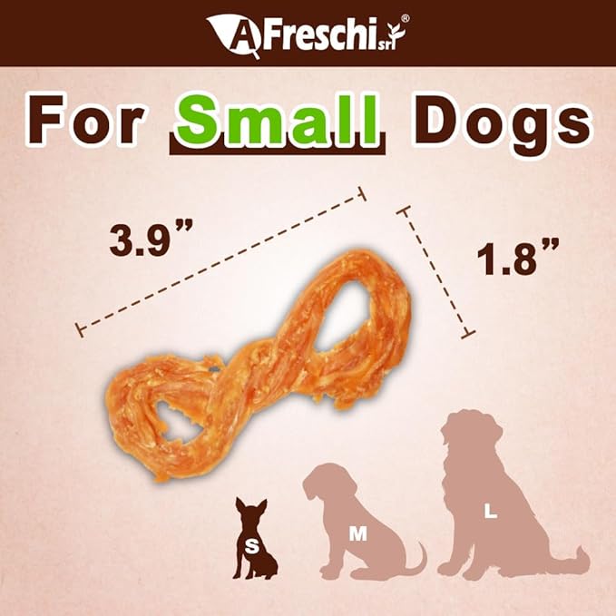 Afreschi Natural Turkey Tendon Rope (S) 40 Units/Box, Dog Treats for Signature Series, All Natural Human Grade Puppy Chew, USA-Sourced Turkey Tendon, Hypoallergenic, Rawhide Alternative-PurrikoPets