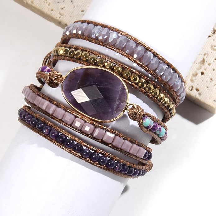 ZOSOJONA Women Wrap Bracelet Boho Natural Jasper Crystal Stone Beads Strand Bracelets