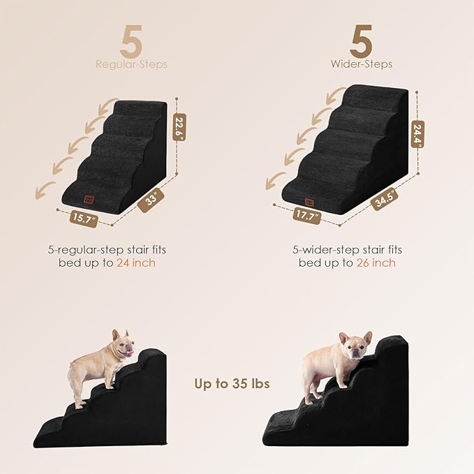 EHEYCIGA Curved Dog Stairs Ramp for High Beds, 5-Step Extra Wide Dog Steps for Small Dogs and Cats, Pet Stairs for High Bed Climbing, Non-Slip Balanced Pet Step Indoor, Black-PurrikoPets