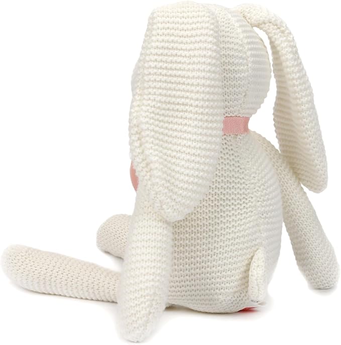 100% Organic Cotton Baby Toys White Bunny Rabbit Stuffed Animal for Newborn 7.1"-PurrikoPets