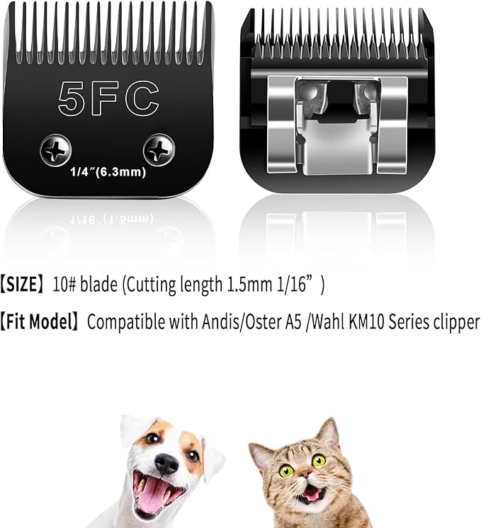 2PCS 5FC Blades Dog Grooming Blades Compatible with Andis/Oster A5/Wahl KM-10 Series Dog Clippers,Detachable Clipper Replacement Blade,Black(5FC/2PCS)-PurrikoPets