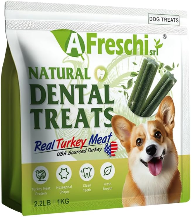 Afreschi Turkey Dental Sticks for Dogs, 2.2 lb – All Natural Dog Chews, USA-Sourced Trukey, Hypoallergenic, Long-Lasting Chew for Puppies and Adult Dogs, Grain-Free, Signature Series-PurrikoPets