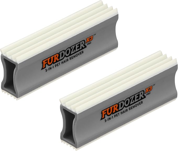 FurDozer X3 PRO Pet Hair Remover & Auto Detailing Tool - Cat & Dog Hair Remover for Carpet, Car Interior, Couch, Bedding, & Furniture - Reusable Pet Hair Removal Tool for Fur & Lint, 5" (Grey, 2-Pack)-PurrikoPets