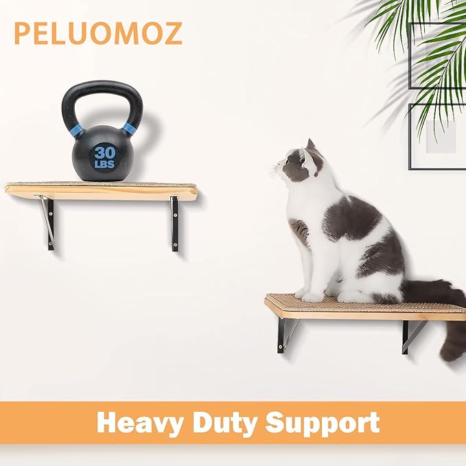 2PCS Cat Wall Shelves with Scratching Mat, 16.6x9.7 Inch Large Cat Wall Hammock Cats Furniture Shelf Window Perch Wall Mounted Beds for Household Pets Sleeping, Playing, Climbing-PurrikoPets