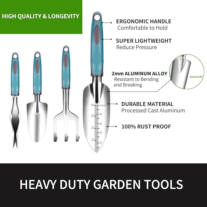 Garden Tool Set 9 PCS, Heavy Duty Gardening Hand Tools for Women, Durability Garden Tool Bag, Rust-Proof Aluminum Gardening Supplies, Ideal Gifts for Women and Men-PurrikoPets
