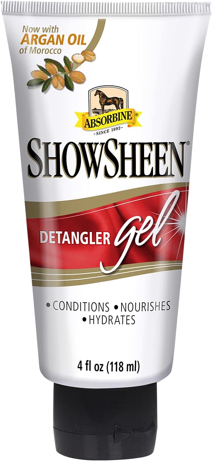 Absorbine ShowSheen Detangler Gel for Coat, Mane & Tail, Moroccan Argan Oil, Tackles Toughest Knots on Horses, Dogs & Livestock, 4oz-PurrikoPets