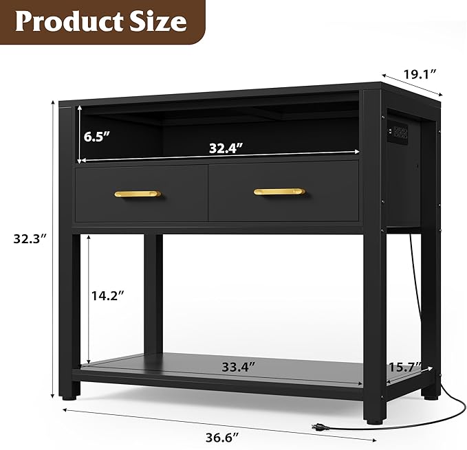 40-50 Gallon Aquarium Stand with Stable Metal Frame & Power Outlet, Heavy-Duty Fish Tank Stand with Waterproof Mat, 800LBS Capacity Storage Cabinet, Suitable for Turtle Tank, Reptile Terrarium, Black-PurrikoPets