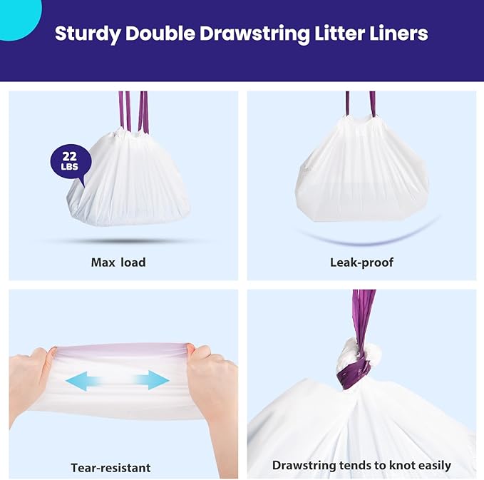 24 Count Litter Box Liners, Waste Bags Compatible with Pet-safe ScoopFree Self-Cleaning Litter Box Tray Refills, Drawstring Litter Bags for Reusable Tray, Pre-Separated (38"L x 14.5"W x 7.8"H)-PurrikoPets