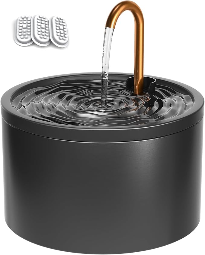 DOOOB Ceramic Cat Water Fountain, 2.1L/71oz Ceramic Cat Fountain, Automatic Ceramic Water Fountain for Cats, Pet Water Fountain with Ultra-Quiet Pump and 3 Filters & 3 Sponges (Black)-PurrikoPets