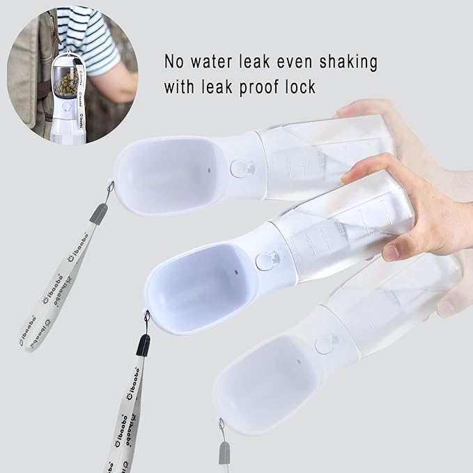 Dog Water Bottle with Food Container & Poop Bag Holder, Travel Water Bowl, Portable Pet Dispenser, Dog Stuff Accessories Items, Puppy Essentials Necessities for Yorkie Chihuahua Walking Hiking-PurrikoPets