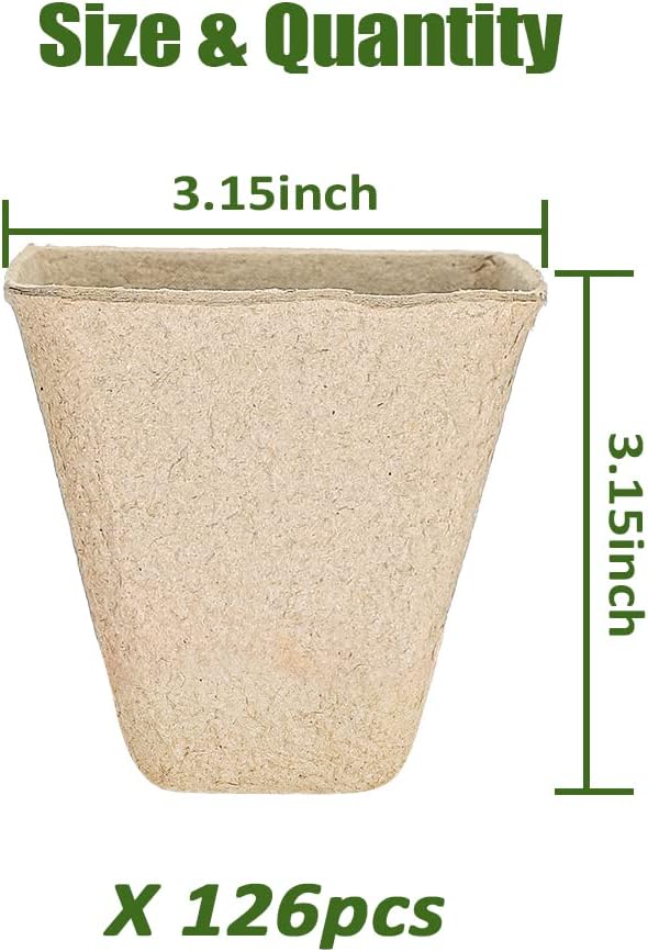 126 Packs Square Peat Pots, 3.15 Inch Seed Starting Pots with Drainage Holes Square Nursery Pot,Biodegradable Eco-Friendly Round Plant Seed Starter Peat Germination Seedling Trays-PurrikoPets