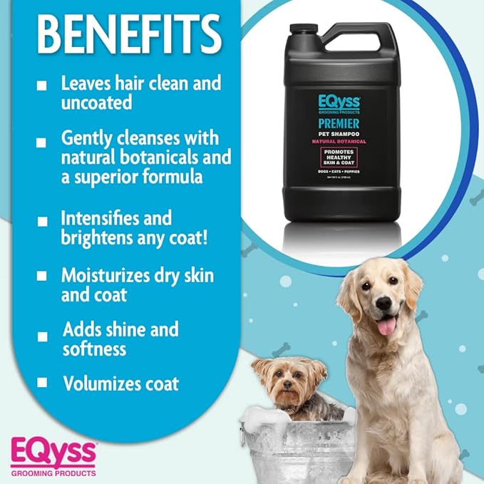 EQyss Premier Pet Shampoo - Cleanses & Moisturizes Coat, Adds Volume, Intensifies Colors, Residue-free Finish - for all Dogs, Cats, Puppies (128 oz)-PurrikoPets