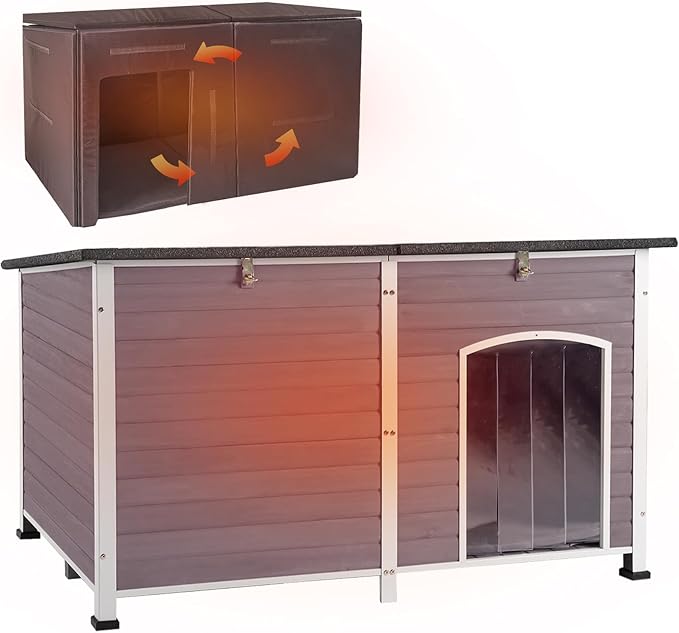 Aivituvin Outdoor Dog House 59" Extra Large Insulated Dog Kennel with Insulation Liner for Winter,All-Around Iron Frame-PurrikoPets