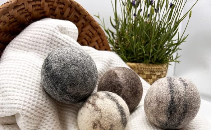 Fluff Ewes Wool Dryer Balls 6 Pack Premium New Zealand Wool Laundry Balls for Dryer, No Static Dryer Balls Laundry Reusable Cute, XL Wool Dryer Balls Cute, Baby Dryer Balls for Dryers - Marble-PurrikoPets