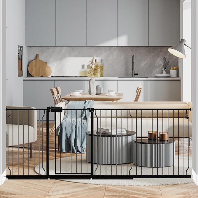 Fairy Baby Extra Wide Baby Gate 85.8-90.5 Inch Wide, Walk Through Pressure Mounted No Drill, Long and Large Tension Gate for Pet and Kids-PurrikoPets