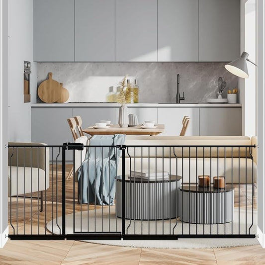 Fairy Baby Extra Wide Baby Gate 85.8-90.5 Inch Wide, Walk Through Pressure Mounted No Drill, Long and Large Tension Gate for Pet and Kids-PurrikoPets