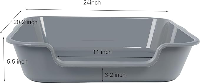 1 Pack of Extra Large Cat Litter Box (ABS Material), Low Entry Senior Litter Pen for Geriatric Kitty Big Cats, Jumbo Pet Safe Litter Boxes Tray for Indoor Pets Potty (Gray, 24" L x 20" W)-PurrikoPets