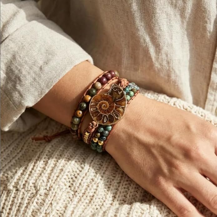 YGLINE Boho Handmade Wrap Leather Tube Crystal Stone Bracelet for Women