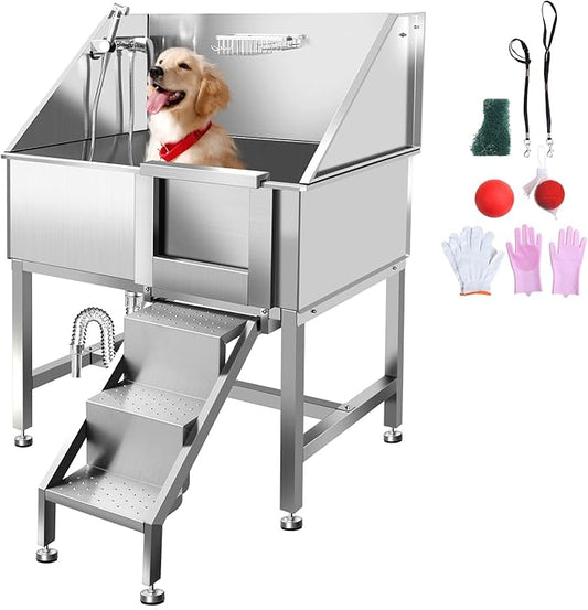 38 Inch Dog Bathing Station for Large Dogs, Stainless Steel Dog Pet Washing Station, Professional Dog Grooming Tub, Pet Wash Bath Station,Right Door-PurrikoPets