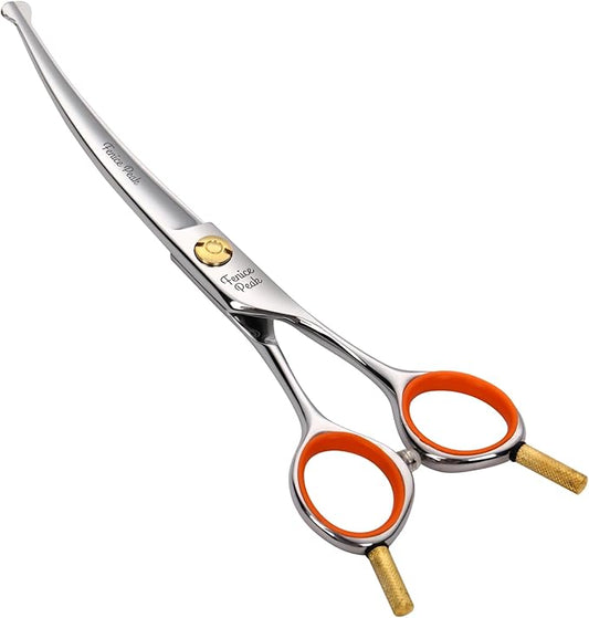 Fenice Peak 6'' Small Curved Scissors Lightweight Dog and Cat Grooming Scissors with Safety Round Tip JP440C Stainless Steel Sharp Blades for Body Facial Nose Ear and Paw Hair Easy Use-PurrikoPets