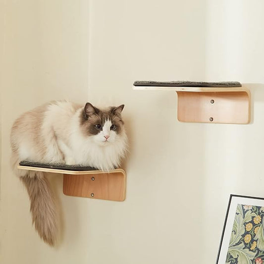 2 Set Cat Wall Steps - Wooden Cat Climbing Shelf for Wall - Cats Wall Stairs with Scratching Mat - Wall Mounted Cats Furniture for Jumping, Playing, and Lounging-PurrikoPets