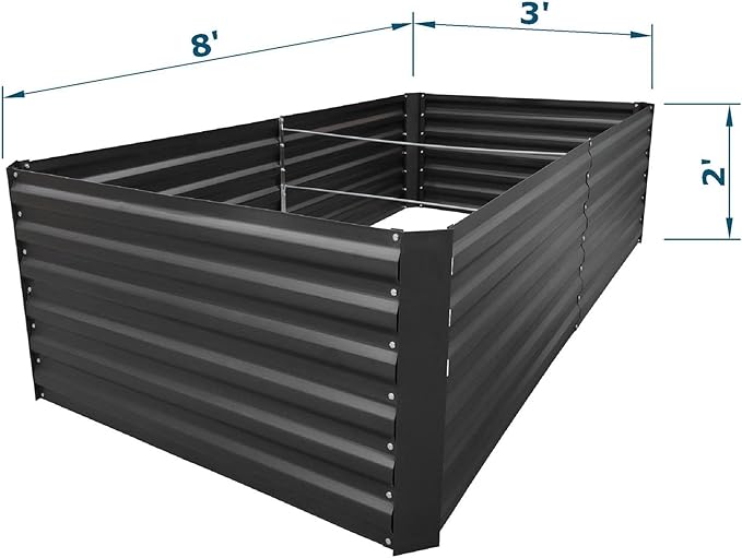 8x3x2FT Metal Raised Garden Bed Kit, Galvanized Outdoor Garden Bed Planter Box for Vegetables, Flowers, Herbs, Succulents and More, Black-PurrikoPets