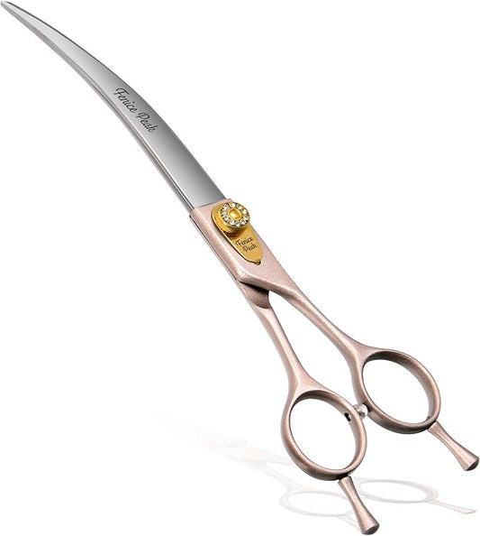 Fenice Peak Professional Curved Dog Grooming Scissors 7'' Rose Gold 440C Stainless Steel Pet Cutting Shears Safety Trimming Shearing for Dogs Cats-PurrikoPets