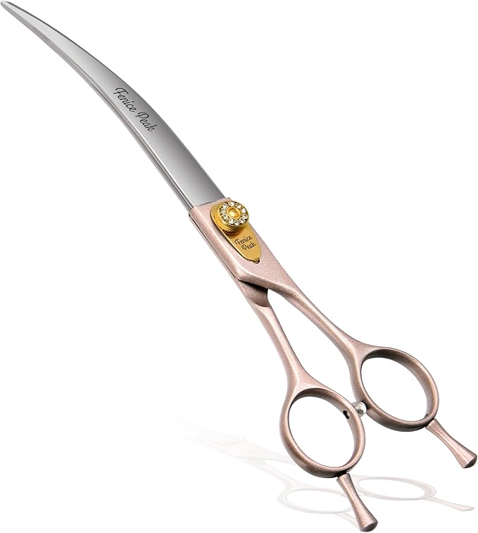 Fenice Peak Professional Curved Dog Grooming Scissors 8'' Rose Gold 440C Stainless Steel Pet Cutting Shears Safety Trimming Shearing for Dogs Cats-PurrikoPets
