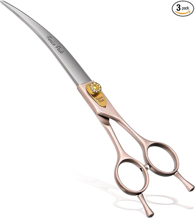 Fenice Peak Professional Curved Dog Grooming Scissors 7.5'' Rose Gold 440C Stainless Steel Pet Cutting Shears Safety Trimming Shearing for Dogs Cats-PurrikoPets
