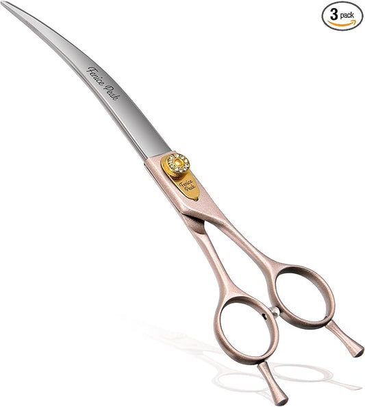Fenice Peak Professional Curved Dog Grooming Scissors 7.5'' Rose Gold 440C Stainless Steel Pet Cutting Shears Safety Trimming Shearing for Dogs Cats-PurrikoPets