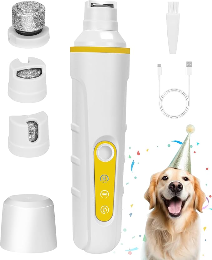 Dog Nail Grinder with Enhanced LED Light – Super Quiet, 2-Speed, USB-C Rechargeable, LED Smart Display, 3 Grinding Options, Pet Nail Trimmer for Dogs Cats and All Pet Sizes-PurrikoPets