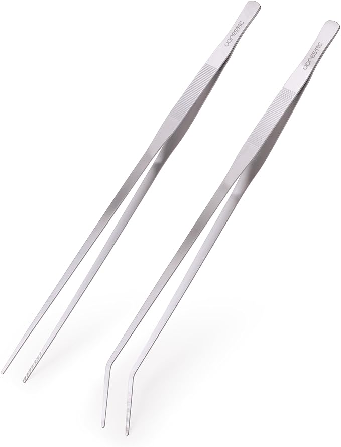 2 Pcs Heavy Duty Reptile Feeding Tongs, Aquarium Tweezers 18 Inch, Straight and Curved Extra Long Tweezers, Reptile Tongs, Aquarium Tongs, Aquarium Tweezers Extra Long-PurrikoPets