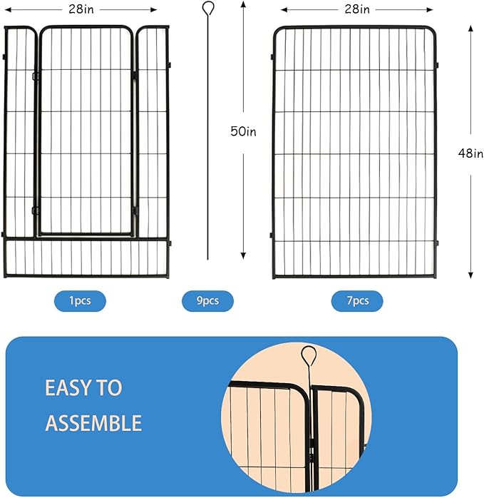 Dog Playpen,24 32 40 48 in(H) Pet Fence Outdoor for Rv Camping,Garden Fence Large Animal Barrie for Yard,11Ft(L)-56Ft(L) Black Metal Temporary Fencing-PurrikoPets