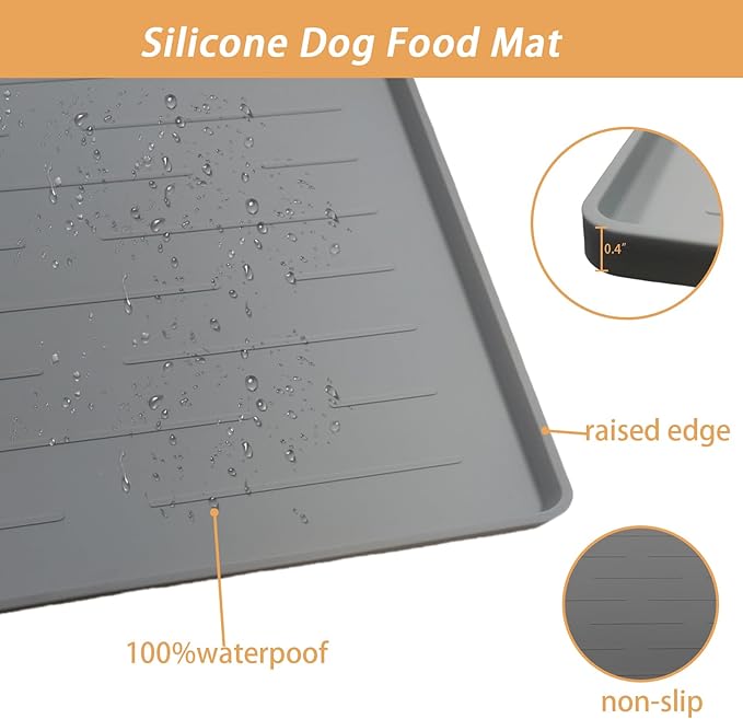 24" x 16" Dog Food Mat, Silicone Pet Mats for Food and Water, Nonslip Pet Feeding Mats for Floors, Dog Cat Bowl Mat with Raised Edges, Dark Green-PurrikoPets