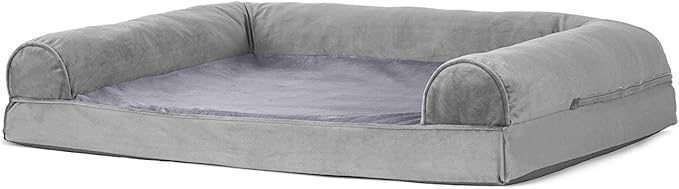 Furhaven Orthopedic Dog Bed for Large/Medium Dogs w/ Removable Bolsters & Washable Cover, For Dogs Up to 55 lbs - Faux Fur & Velvet Sofa - Smoke Gray, Large-PurrikoPets