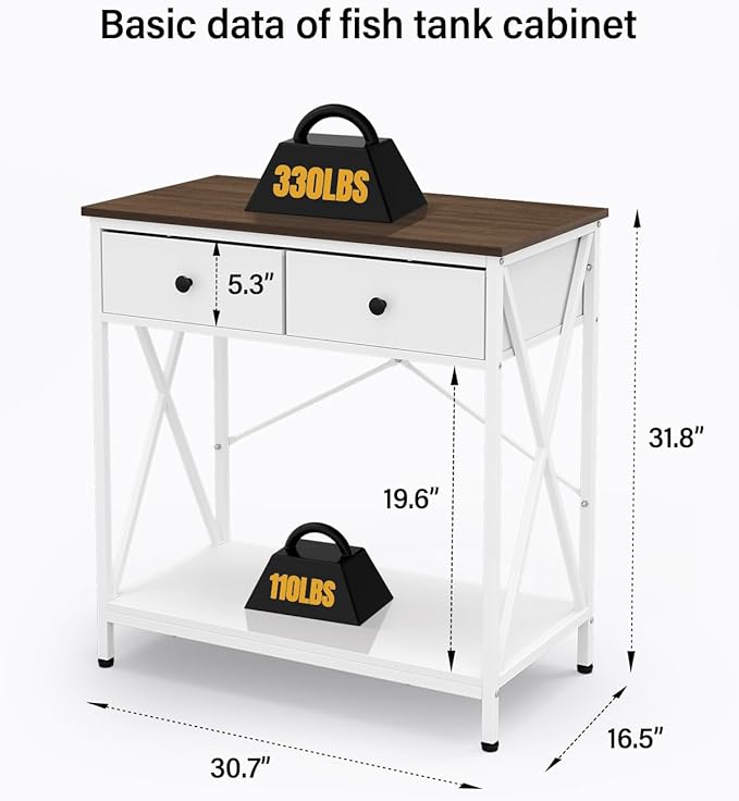 Fish Tank Stand 29 Gallon: Sturdy Aquarium Stand with Accessories Storage - Metal Fish Tank Table for 20-29 Gallon Reptile Breeder Turtle Terrarium - 30.7"x16.5" Weight Capacity 330 lbs-PurrikoPets