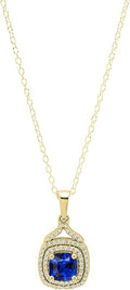 Dazzlingrock Collection 6mm Cushion Lab Created Gemstone & Round Natural Diamond Halo Pendant (Gold Chain Included), 10K Yellow Real Solid Gold