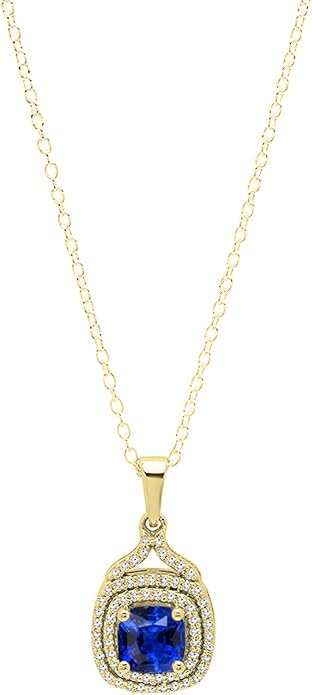 Dazzlingrock Collection 6mm Cushion Lab Created Gemstone & Round Natural Diamond Halo Pendant (Gold Chain Included), 10K Yellow Real Solid Gold