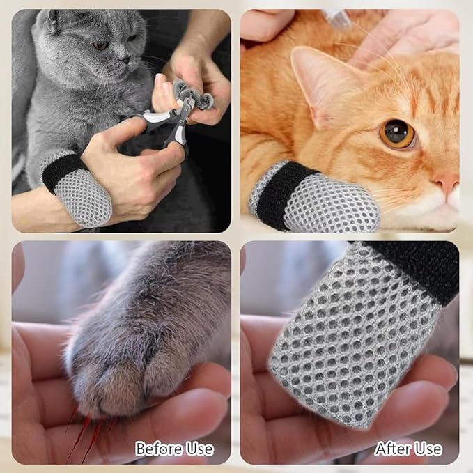 8 Pack Cat Mittens to Prevent Scratching, Adjustable Breathable Mesh Cat Booties & Claw Covers - Anti Scratch Gloves for Bathing, Nail Trimming - 4 Black & 4 Grey, Paw Inner Diameter up to 1.57 Inches-PurrikoPets